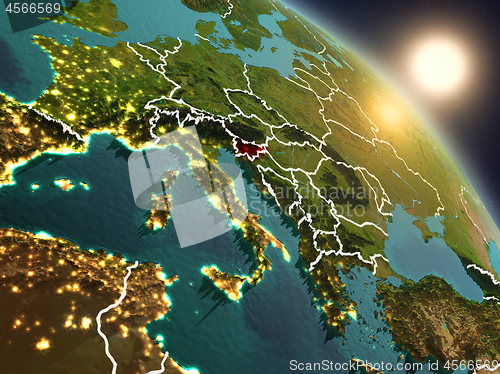 Image of Slovenia from space during sunrise