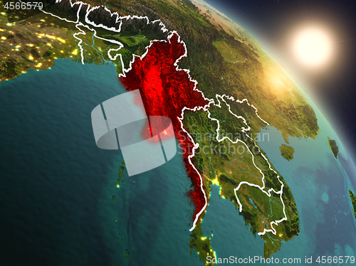 Image of Myanmar from space during sunrise