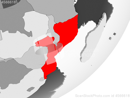 Image of Mozambique in red on grey map