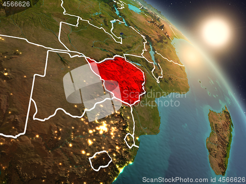 Image of Zimbabwe from space during sunrise