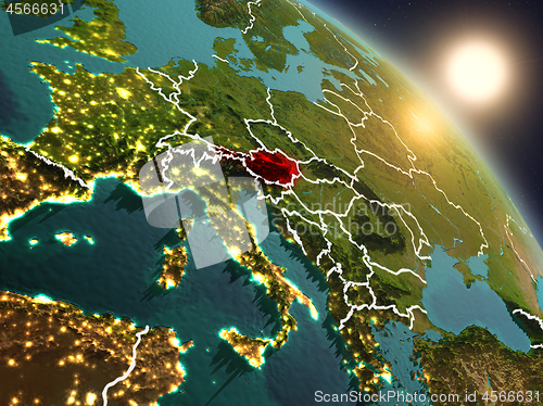 Image of Austria from space during sunrise