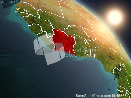 Image of Ivory Coast from space during sunrise