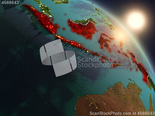 Image of Indonesia from space during sunrise