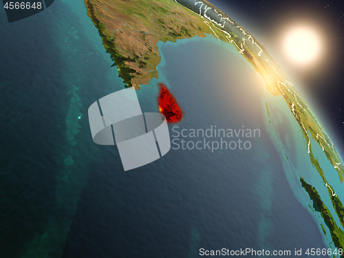 Image of Sri Lanka from space during sunrise