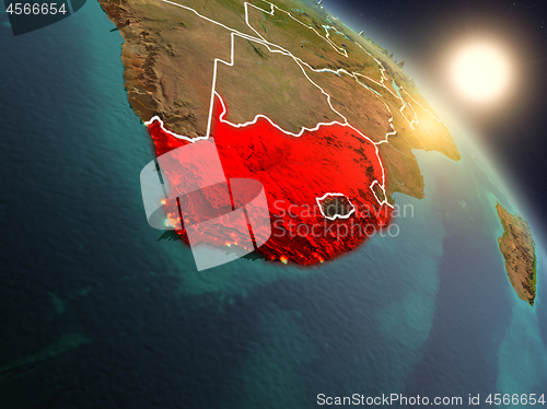 Image of South Africa from space during sunrise