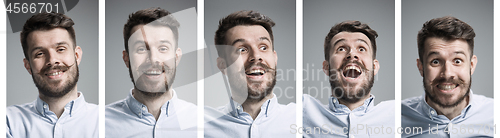 Image of Set of young man\'s portraits with different happy emotions