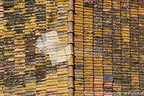 Image of Background of a roof with old roof tiles