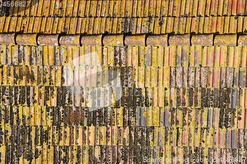 Image of Background of a roof with old roof tiles