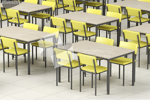 Image of Empty cafeteria with modern furniture