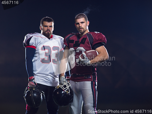 Image of portrait of confident American football players