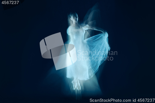 Image of photo as art - a sensual and emotional dance of beautiful ballerina through the veil