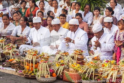 Image of Bali, Indonesia - Feb 2, 2012 - Hari Raya Galungan and Umanis Galungan holiday fesival parade - the days to celebrate the victory of Goodness over evil, on February 2nd 2012 on Bali, Indonesia