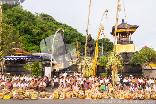 Image of Bali, Indonesia - Feb 2, 2012 - Hari Raya Galungan and Umanis Galungan holiday fesival parade - the days to celebrate the victory of Goodness over evil, on February 2nd 2012 on Bali, Indonesia