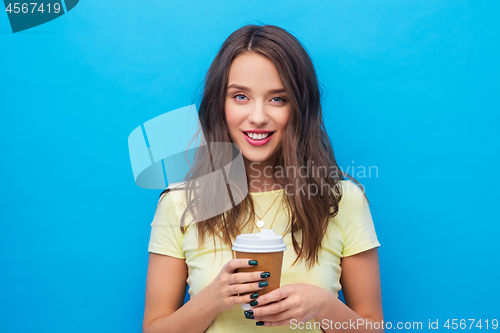 Image of young woman or teenage girl with coffee cup