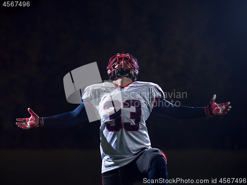 Image of american football player celebrating after scoring a touchdown