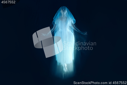 Image of photo as art - a sensual and emotional dance of beautiful ballerina through the veil