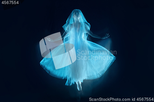 Image of photo as art - a sensual and emotional dance of beautiful ballerina through the veil