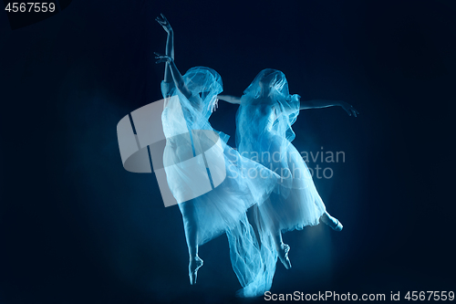 Image of photo as art - a sensual and emotional dance of beautiful ballerina through the veil