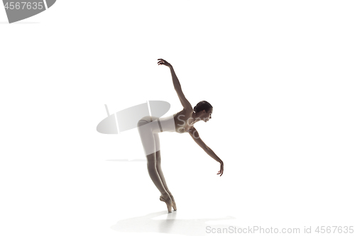 Image of Ballerina. Young graceful female ballet dancer dancing isolated on white. Beauty of classic ballet.