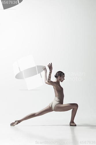 Image of Ballerina. Young graceful female ballet dancer dancing isolated on white. Beauty of classic ballet.