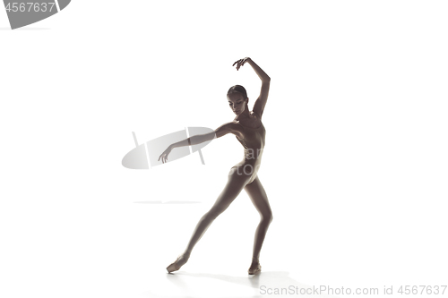 Image of Ballerina. Young graceful female ballet dancer dancing isolated on white. Beauty of classic ballet.