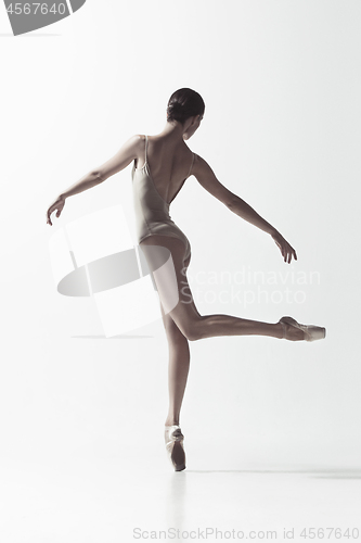 Image of Ballerina. Young graceful female ballet dancer dancing isolated on white. Beauty of classic ballet.