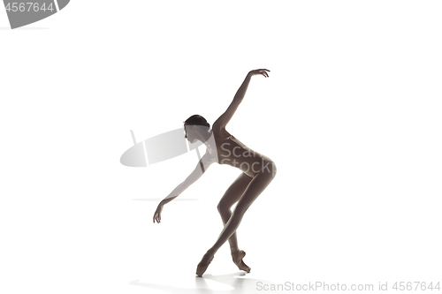 Image of Ballerina. Young graceful female ballet dancer dancing isolated on white. Beauty of classic ballet.