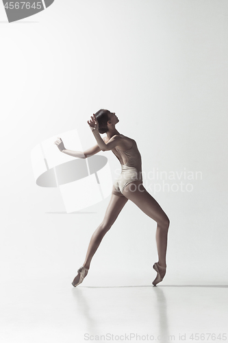 Image of Ballerina. Young graceful female ballet dancer dancing isolated on white. Beauty of classic ballet.