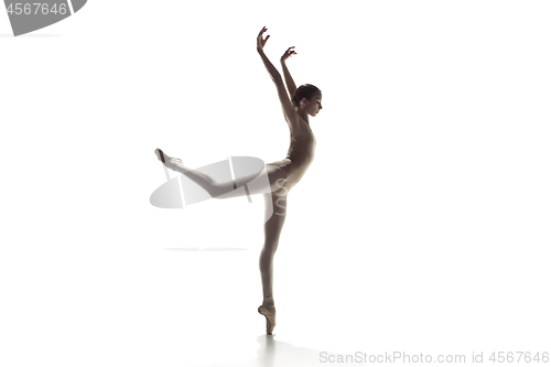 Image of Ballerina. Young graceful female ballet dancer dancing isolated on white. Beauty of classic ballet.