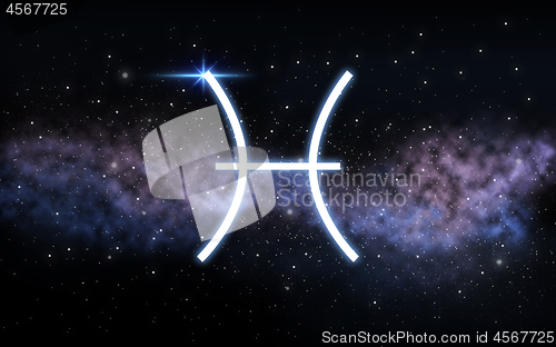 Image of pisces zodiac sign over night sky and galaxy