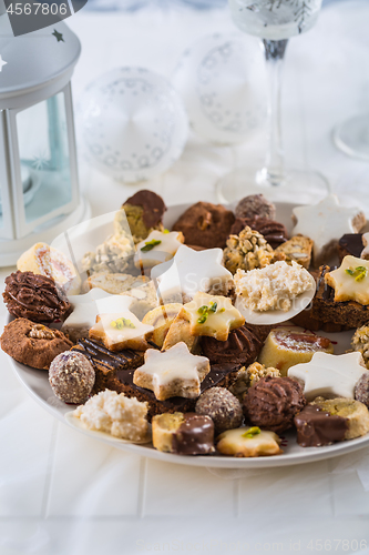 Image of Festive Christmas table with assorted Christmas homemade cookies 