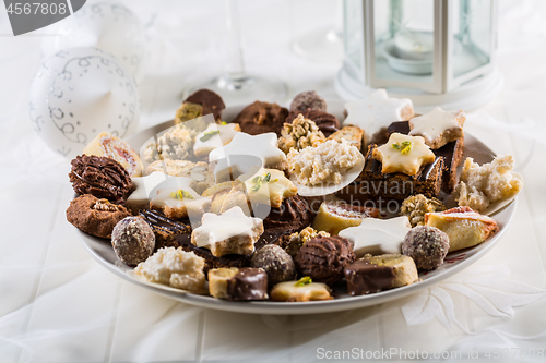 Image of Festive Christmas table with assorted Christmas homemade cookies 