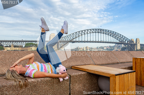 Image of Happy tourist  at Circular Quay in Sydney Australia