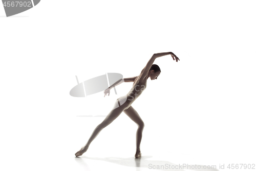 Image of Ballerina. Young graceful female ballet dancer dancing isolated on white. Beauty of classic ballet.