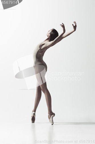 Image of Ballerina. Young graceful female ballet dancer dancing isolated on white. Beauty of classic ballet.