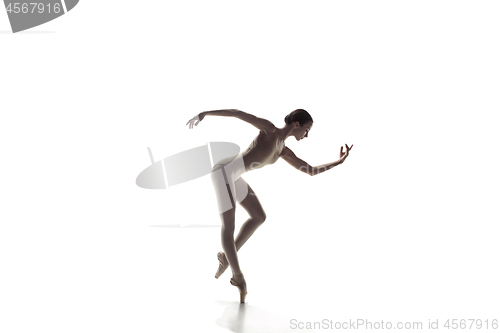 Image of Ballerina. Young graceful female ballet dancer dancing isolated on white. Beauty of classic ballet.