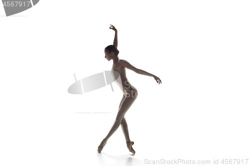 Image of Ballerina. Young graceful female ballet dancer dancing isolated on white. Beauty of classic ballet.