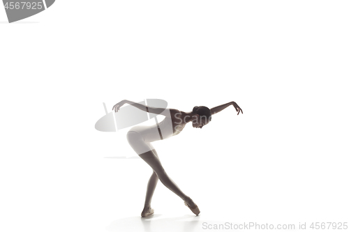 Image of Ballerina. Young graceful female ballet dancer dancing isolated on white. Beauty of classic ballet.