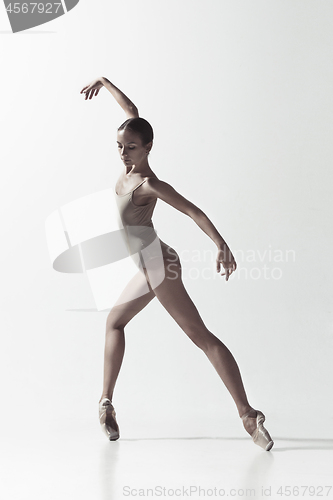 Image of Ballerina. Young graceful female ballet dancer dancing isolated on white. Beauty of classic ballet.