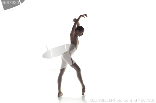 Image of Ballerina. Young graceful female ballet dancer dancing isolated on white. Beauty of classic ballet.