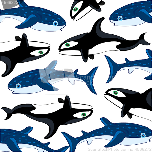 Image of Vector illustration of the decorative pattern of the whale of the white whale and whale shark