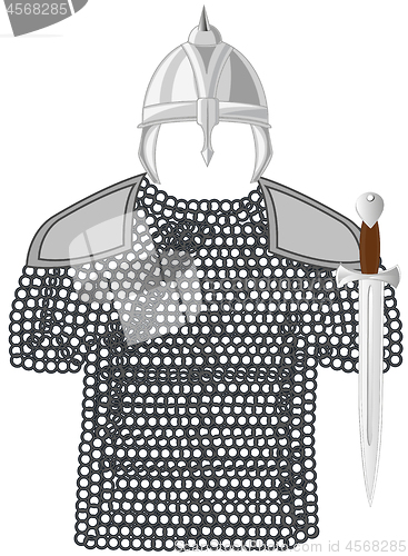 Image of Panoply of the medieval warrior on white background is insulated