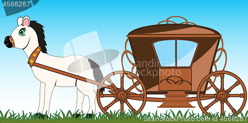 Image of Old-time coach and horse on year meadow cartoon