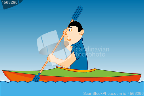 Image of Young person sails on kayak adrift yard