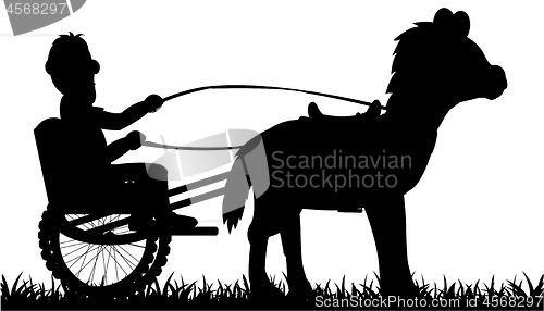 Image of Vector illustration of the black silhouette of the horse and chaise with coachman