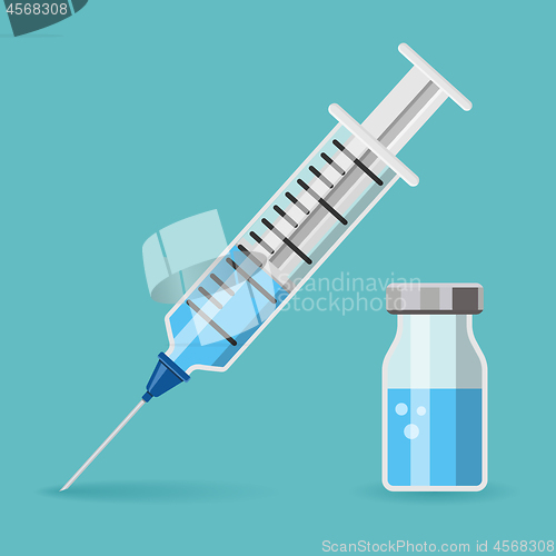 Image of plastic medical syringe and vial icon