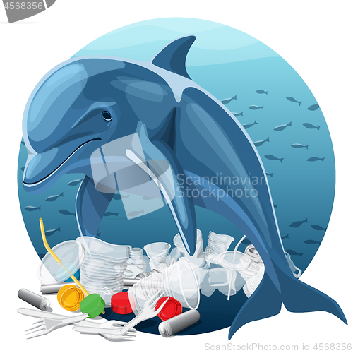 Image of Environment Pollution Illustration And Dolphin