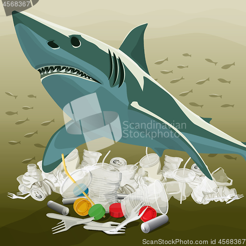 Image of Environment Pollution Illustration And Shark