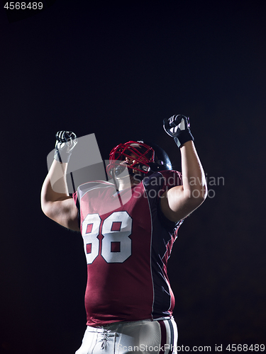 Image of american football player celebrating after scoring a touchdown