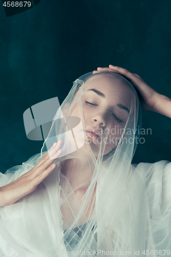 Image of Beautiful bride looking over her veil